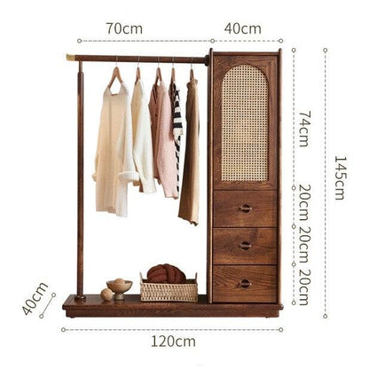 Brown Storage Rattan Wooden Single Wardrobe