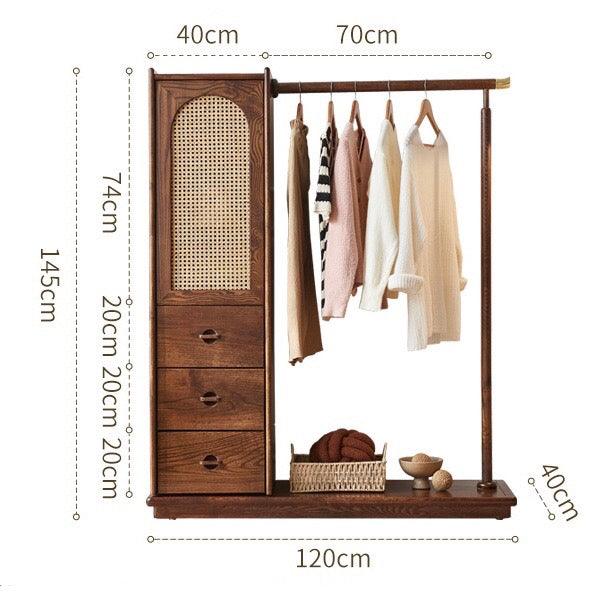 Brown Storage Rattan Wooden Single Wardrobe